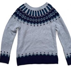 Notations Womens Small Knit Sweater – Gray Blue Nordic Fair Isle Pullover